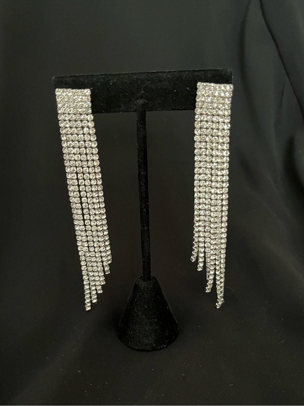 Sparkling Silver Fringe Crystal Drop Earrings - Women Jewelry